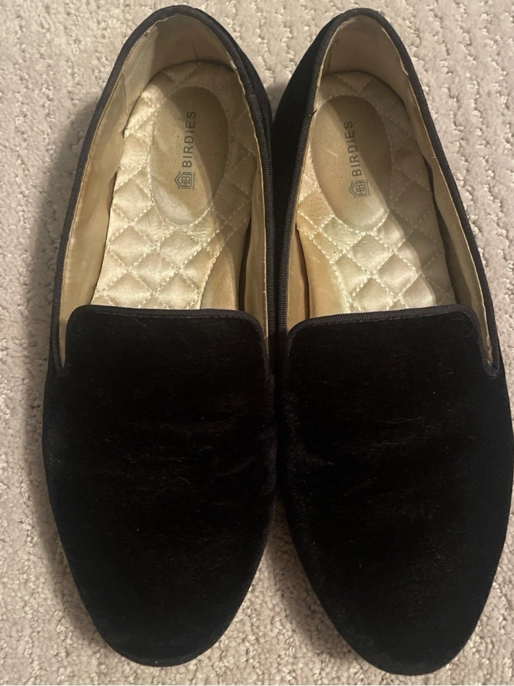 Birdies Starling Black Velvet Loafers Women 7 Slip On Flats